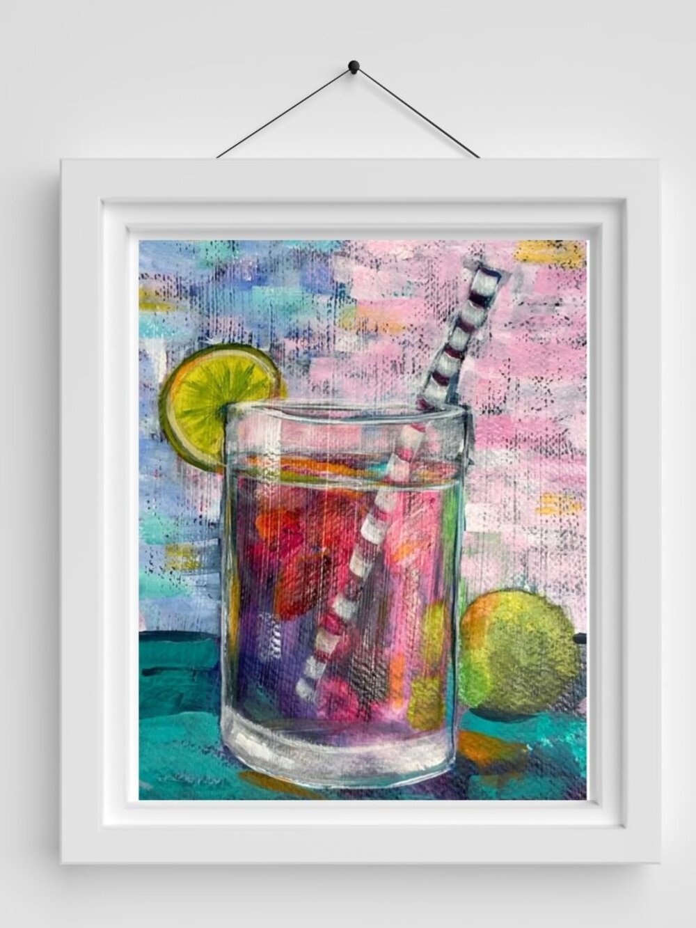 Tropical Sunset Colorful Cocktail Still Life Painting with Lime 8 X 10 " - Picture 3 of 7